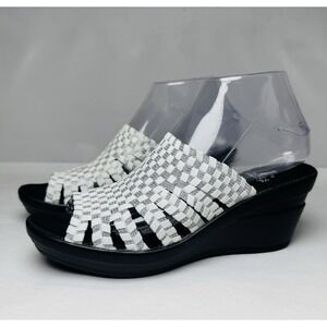 Corky's Ribbon Wedge Sandals Womens Size 7 White Silver Woven Comfort Slip On